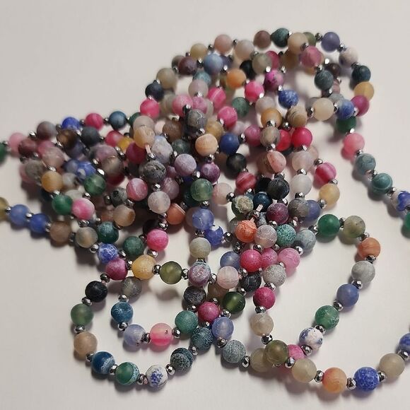 CRACKLE BEAD PASTEL COLORS GLASS NECKLACE 80" EXTRA LONG FLAPPER - Picture 1 of 5